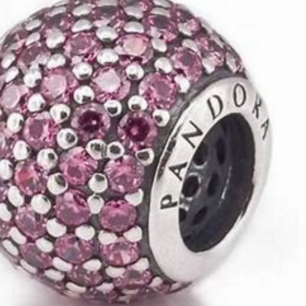 PANDORA Pink leather and Crystal pave ball charm set